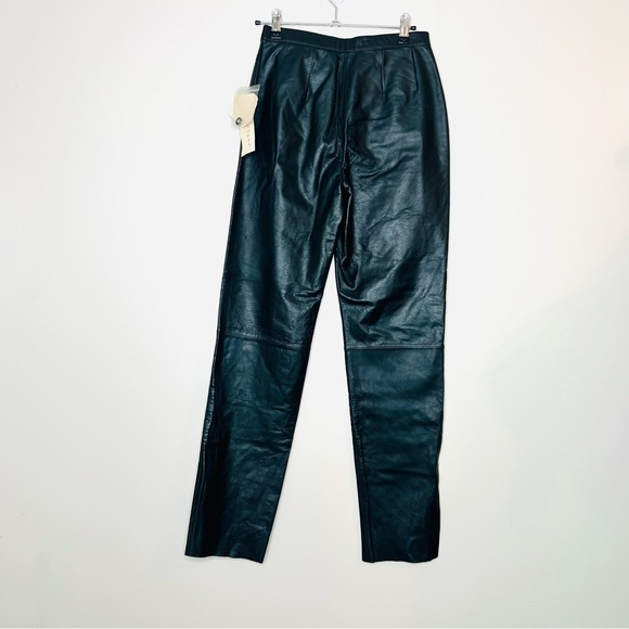 NWT Vintage Deadstock High Rise Black 100% Leather Straight Leg Pant 4 - Picture 3 of 14
